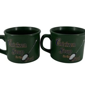 Soup Bowl Set 2 Chicken Soup for the Soul Green 2005 Large Mugs Gift Christmas